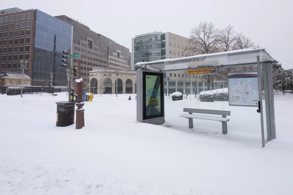Snowy Washington, D.C. bus stop